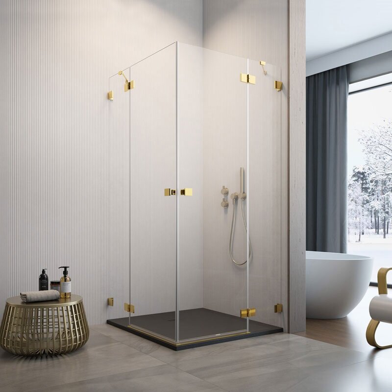 Изображение товара Душевая дверь Radaway Essenza Pro Gold KDD 80R 80х200 см с неподвижной частью и золотым профилем