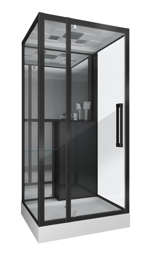 Изображение товара Grossman GR266 душевая кабина 100x90 см с черным профилем и крышей