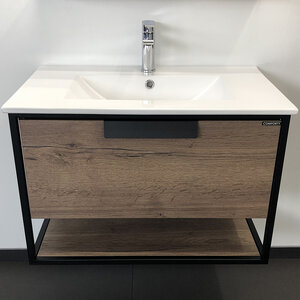 Изображение товара Тумба с раковиной Comforty Бонн 75 см дуб темный белая раковина накладная