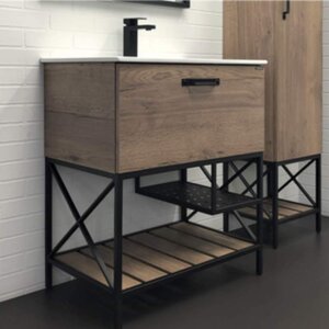 Изображение товара Тумба с раковиной Comforty Бредфорд 75 см напольная дуб темный Росси