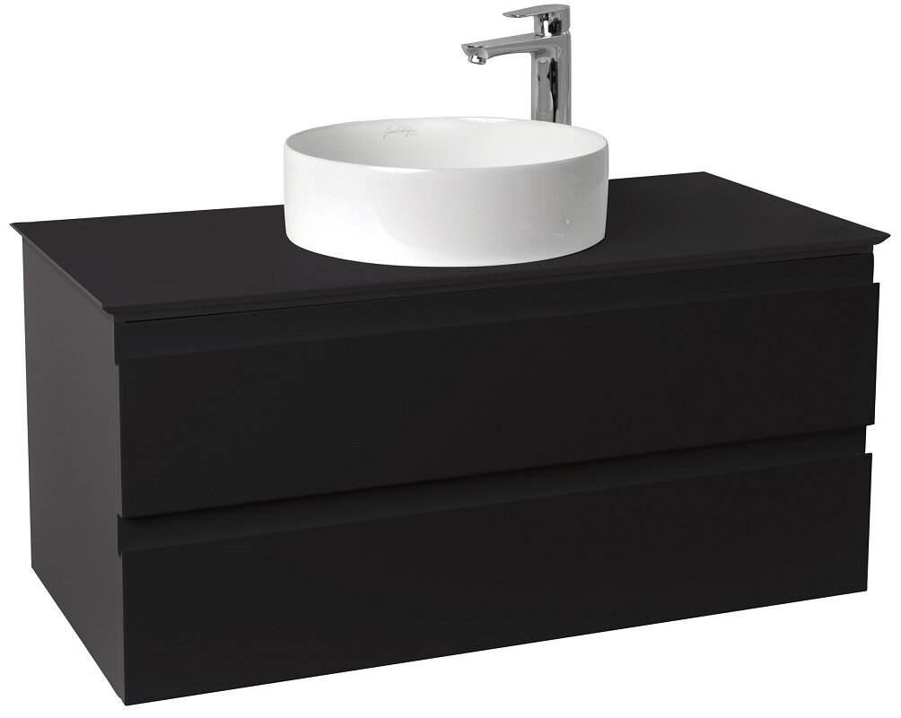 Изображение товара Тумба со столешницей под раковину Jacob Delafon Madeleine 100 см светодиодная черный матовый лак