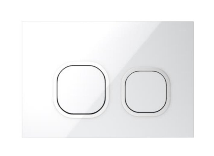 Изображение товара Панель смыва Iddis Uniglas UNG01WCi77s белое стекло хромированные кольца двухрежимный