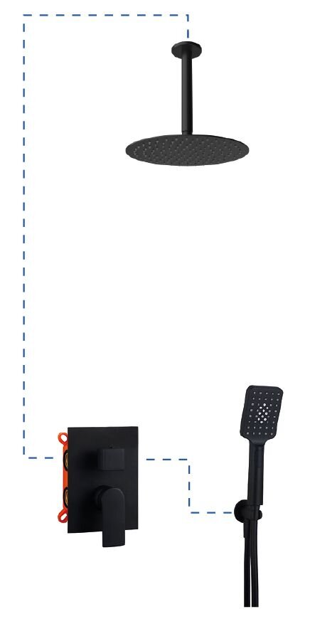 Изображение товара Душевая система AQG Alpha EC218 с потолочным круглым душем и ручной лейкой, черный матовый