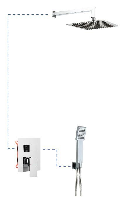 Изображение товара Душевая система AQG Bold 19BOLEC20502 EC205 с держателем для душевой лейки, верхний душ квадратный, хром