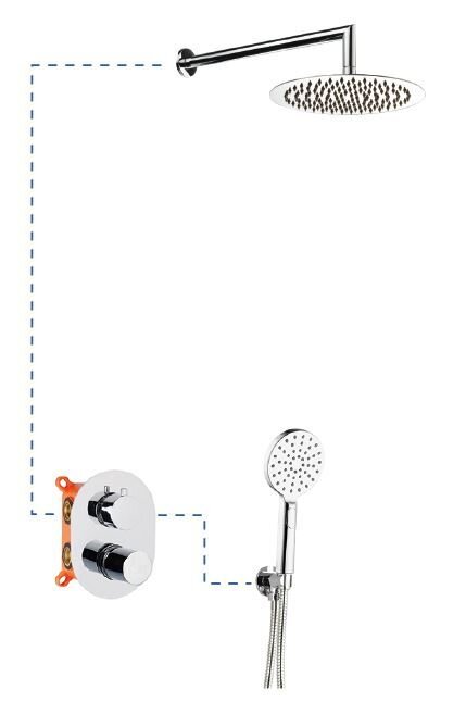 Изображение товара Душевая система AQG Tube 19TUBER21102 ER211 с держателем для душевой лейки, верхний душ круглый, хром