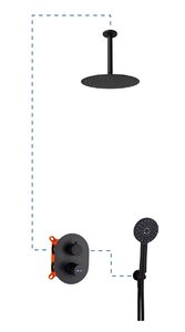 Изображение товара Душевая система AQG Tube ER217 с держателем для душевой лейки, потолочный кронштейн, верхний душ круглый, черный матовый,