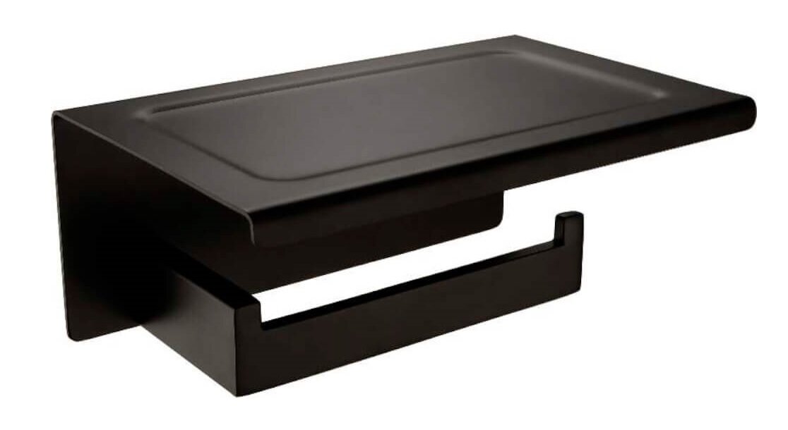 Изображение товара Держатель туалетной бумаги с полкой Orans 20 см черный матовый туалетный держатель