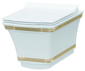 Изображение товара Подвесной безободковый унитаз Boheme Hermitage 951-G Gold с узором, белый, золото