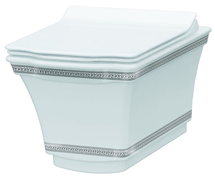 Изображение товара Подвесной безободковый унитаз Boheme Hermitage 951-CR Chrome с узором, белый, хром