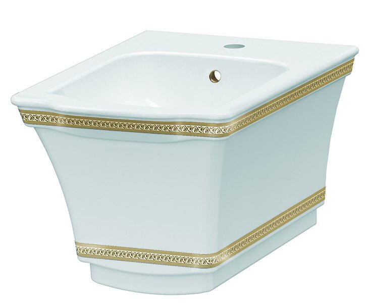 Изображение товара Подвесное биде Boheme Hermitage 953-G Gold белое с узором и золотой фурнитурой