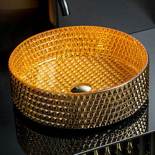 Изображение товара Раковина Boheme Monaco 39 см накладная из стекла золото дизайнерская угловая