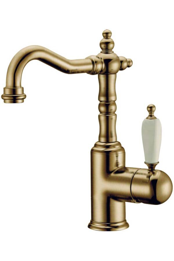 Изображение товара Смеситель Boheme Medici 302 Ripresa высокий для раковины, бронза, ручка белая керамика