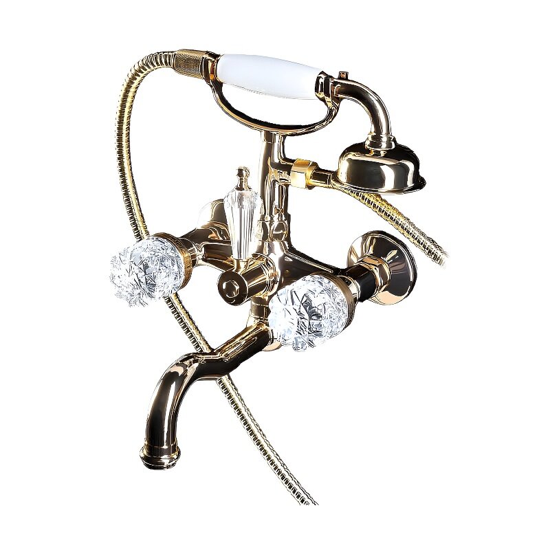 Изображение товара Смеситель Boheme Crystal 293-CRST золотой с душевым гарнитуром Изображение товара Смеситель Boheme Crystal 293-CRST золотой с душевым гарнитуром