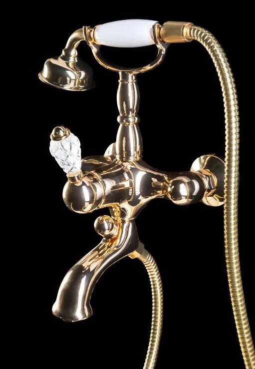 Изображение товара Смеситель Boheme Crystal 283-CRST для ванны с душевым гарнитуром металлик золото