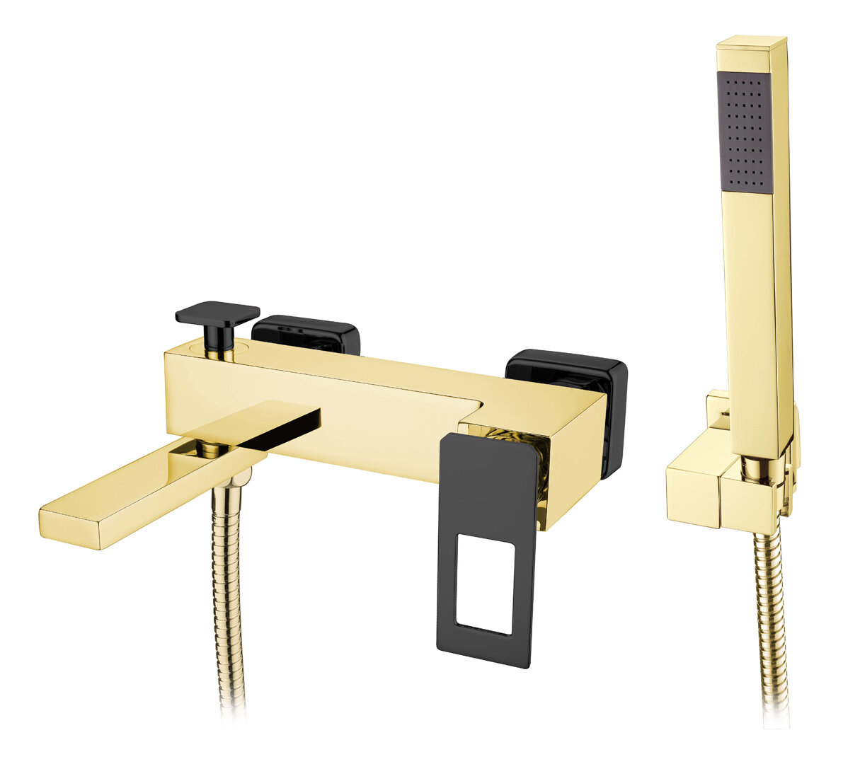 Изображение товара Смеситель Boheme Q для ванны, с душевым гарнитуром, золото, черный, 143-GB