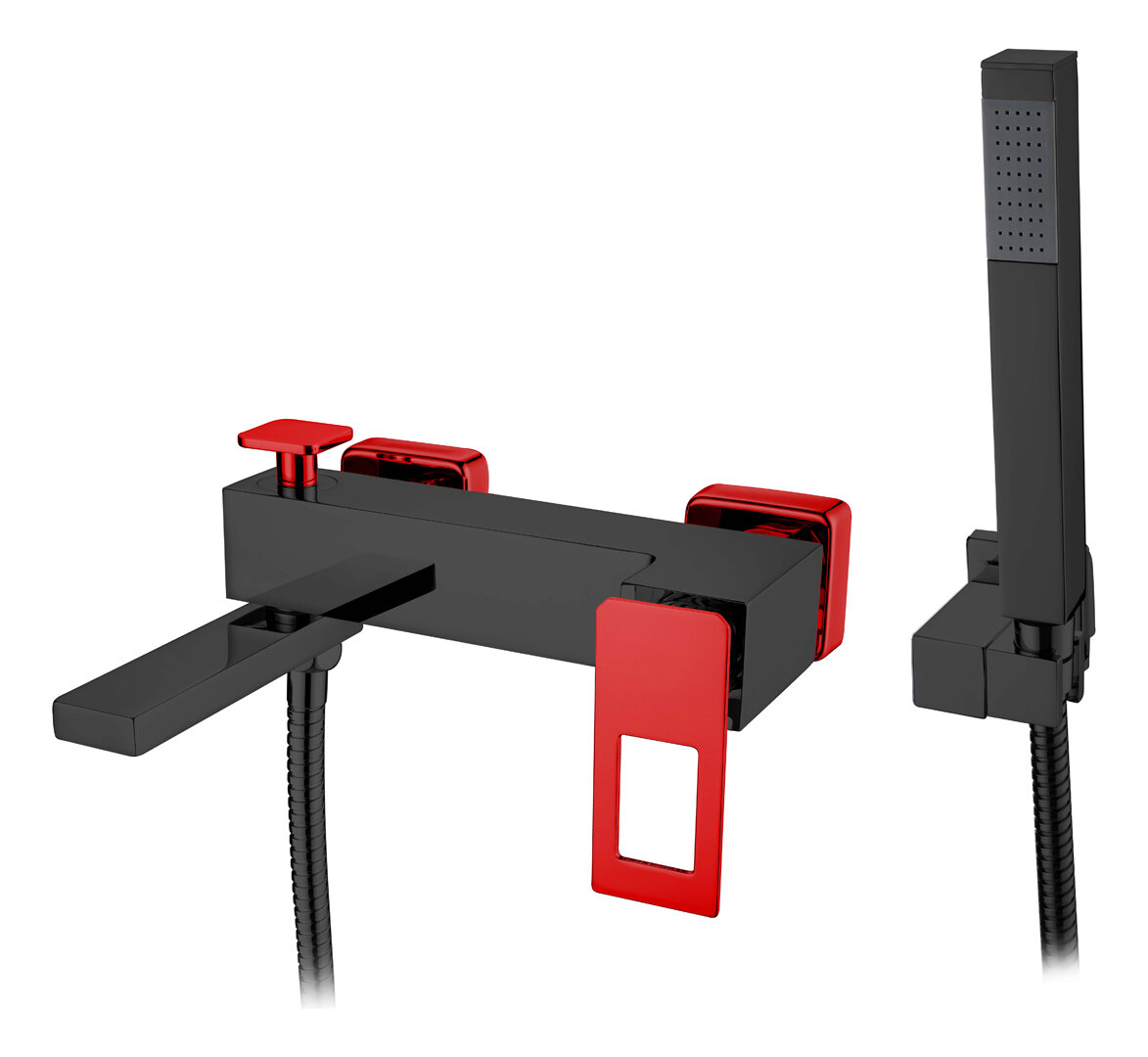 Изображение товара Смеситель Boheme Q 143-BR для ванны с душевым гарнитуром, черный/красный