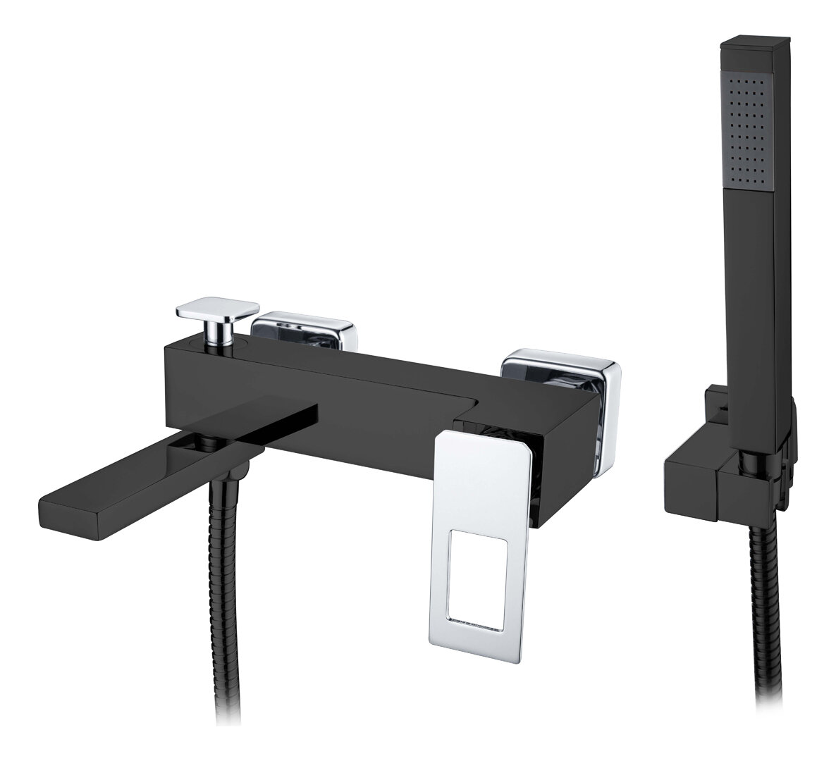 Изображение товара Смеситель для ванны Boheme Q с душевым гарнитуром 143-BCR черный хром итальянский дизайн