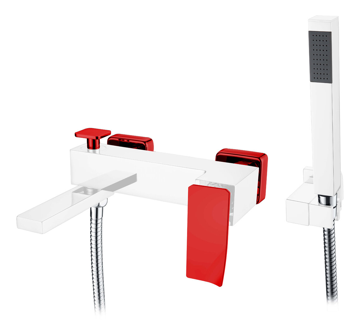 Изображение товара Смеситель Boheme Q для ванны с душевым гарнитуром, хром, красный