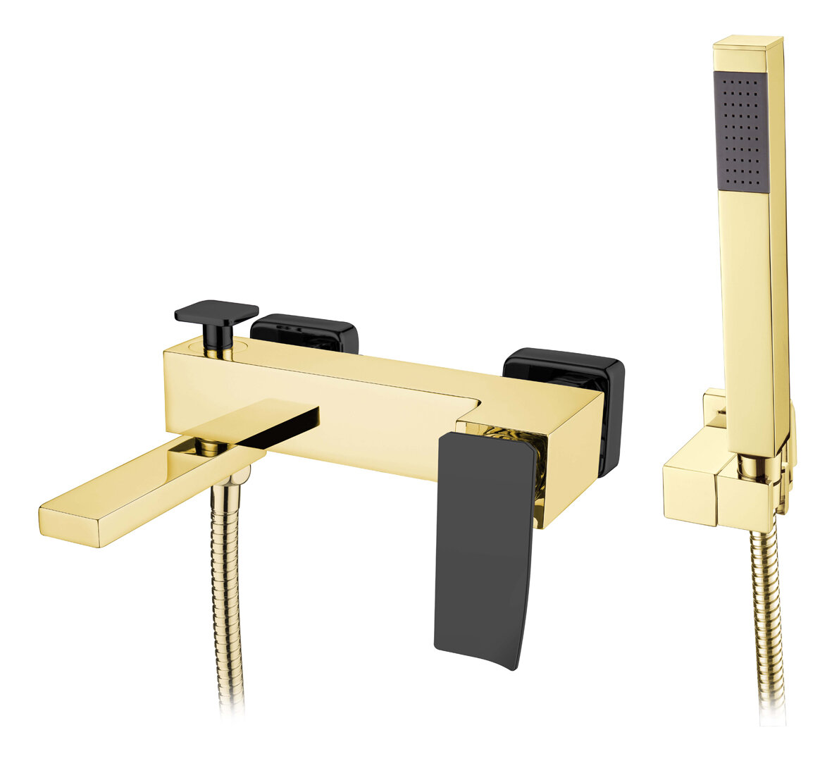 Изображение товара Смеситель Boheme Q для ванны, с душевым гарнитуром, золото, черный, 143-GB.2