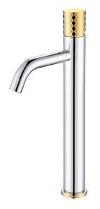 Изображение товара Смеситель Boheme Stick 122-CRG для раковины высокий, хром, золото (chrome diamond gold)