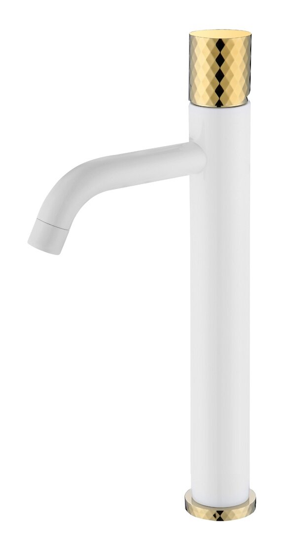 Изображение товара Смеситель Boheme Stick 122-WG для раковины высокий, белый, золото (white diamond gold)