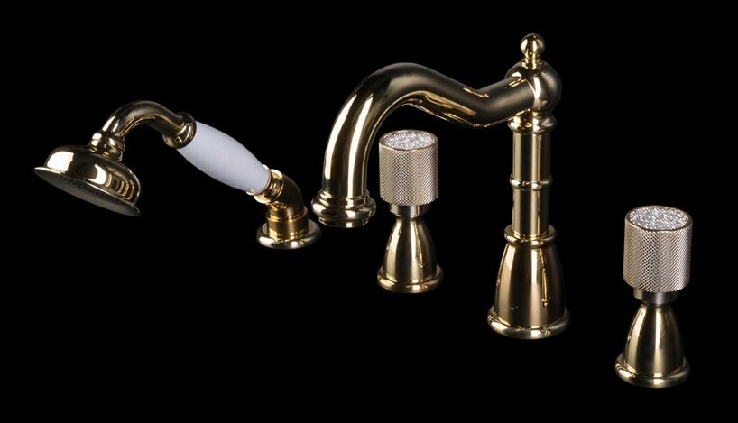 Изображение товара Смеситель Boheme Royal Crystal для ванны на 4 отверстия, золото, 395-Royal/CRST