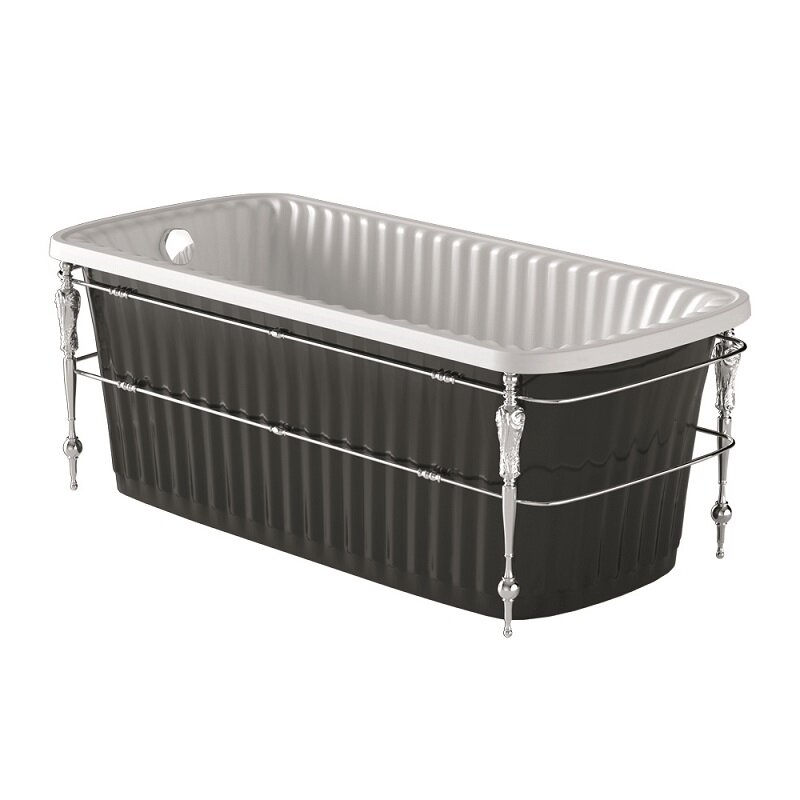 Изображение товара Ванна Migliore Olivia 26973 Console 174 х 80 х 66 см, из литьевого мрамора, фурнитура хром, панель черная глянцевая