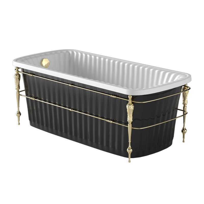 Изображение товара Ванна Migliore Olivia Console 24382 174x80 см, литьевой мрамор, панель черная глянцевая, фурнитура 