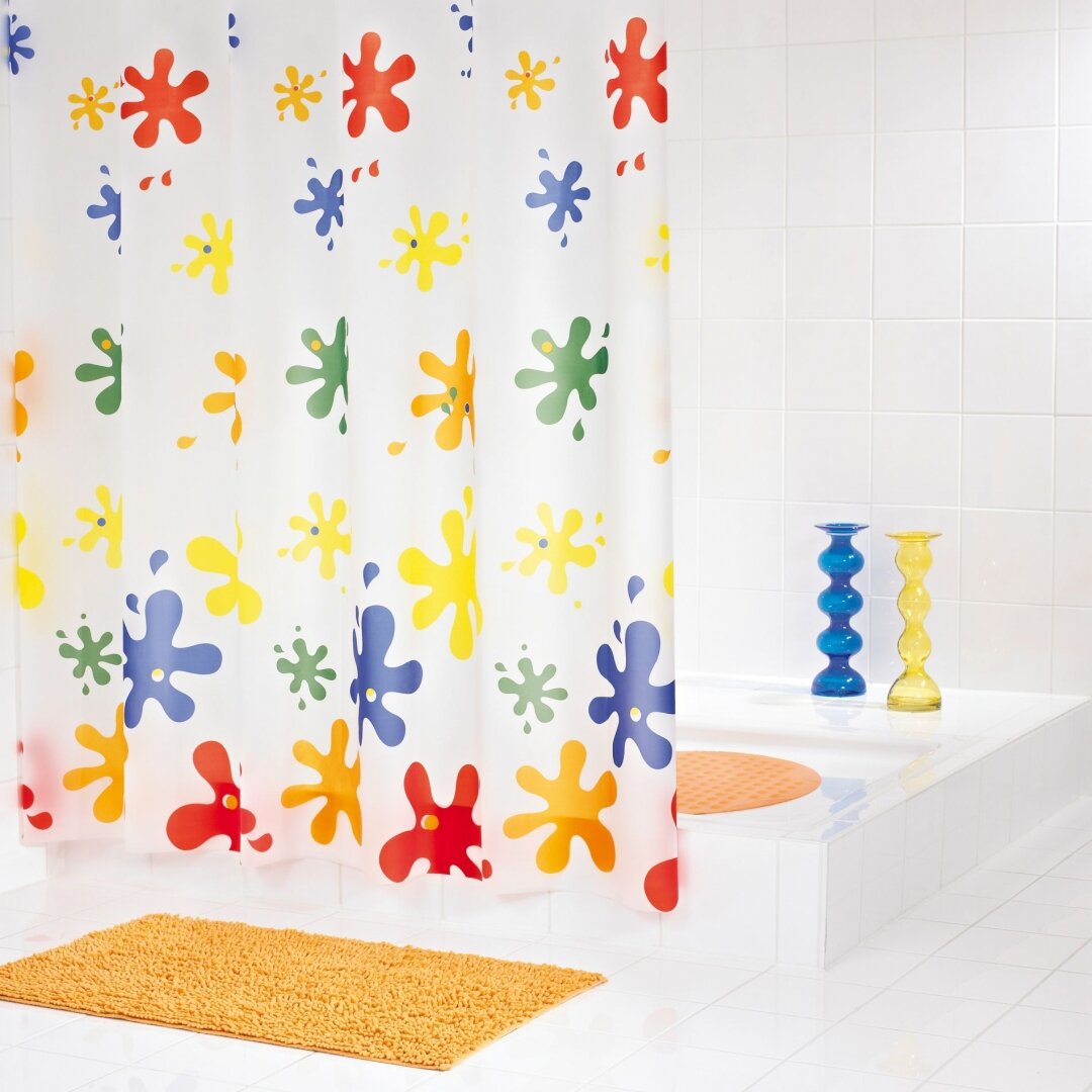 Изображение товара Штора для ванной комнаты Ridder Splash 180x200 см, белый и желтый, водоотталкивающая