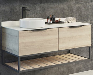 Изображение товара Тумба с раковиной Comfortу Порто 120 см подвесная дуб дымчатый с керамогранитом