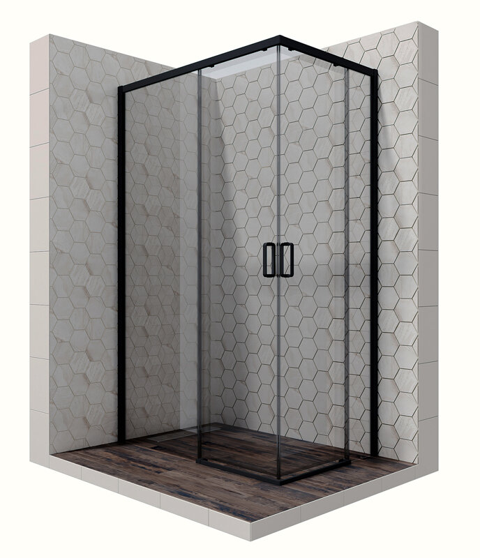 Изображение товара Душевой уголок Ambassador Queen 120x80 см, черный профиль, стекло 6 мм, раздвижные двери