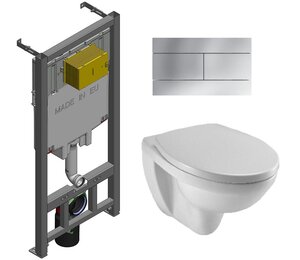 Изображение товара Инсталляция Jacob Delafon с безободковым унитазом Jacob Delafon Patio EDV102-00, сиденье микролифт, клавиша хром, комплект Santehnica.ru