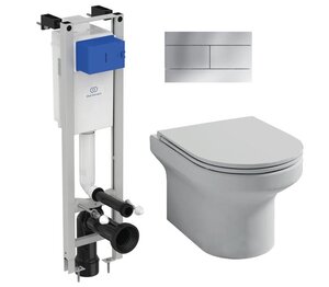 Изображение товара Инсталляция Ideal Standard узкая с унитазом Jacob Delafon Elite EDX114RU-00, сиденье микролифт, клавиша хром, комплект Santehnica.ru