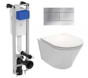 Изображение товара Инсталляция Ideal Standard узкая с унитазом Jacob Delafon Rodin+ EDY102-00, сиденье микролифт, клавиша хром, комплект Santehnica.ru