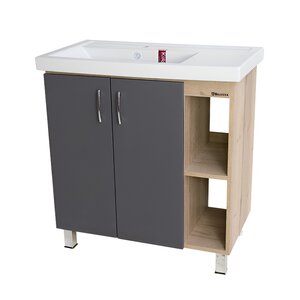 Изображение товара Тумба под раковину Bellezza Рона 80, напольная, натуральный дуб/серебро, правая, 4634113030515