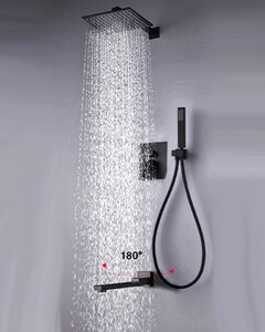 Изображение товара Душевая система ALMAes Elbe TVZ-0811, с изливом, цвет черный матовый