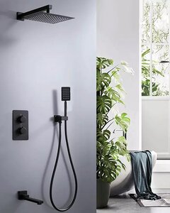 Изображение товара Душевая система ALMAes Weber TVZ-0808, термостатическая, с изливом, цвет черный матовый