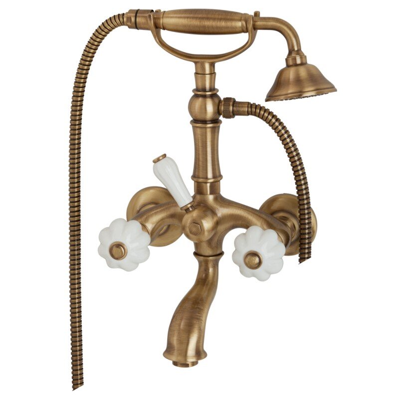 Изображение товара Cмеситель Migliore Olivia 18996 для ванны и душа с гарнитуром, бронза, ручки белая керамика