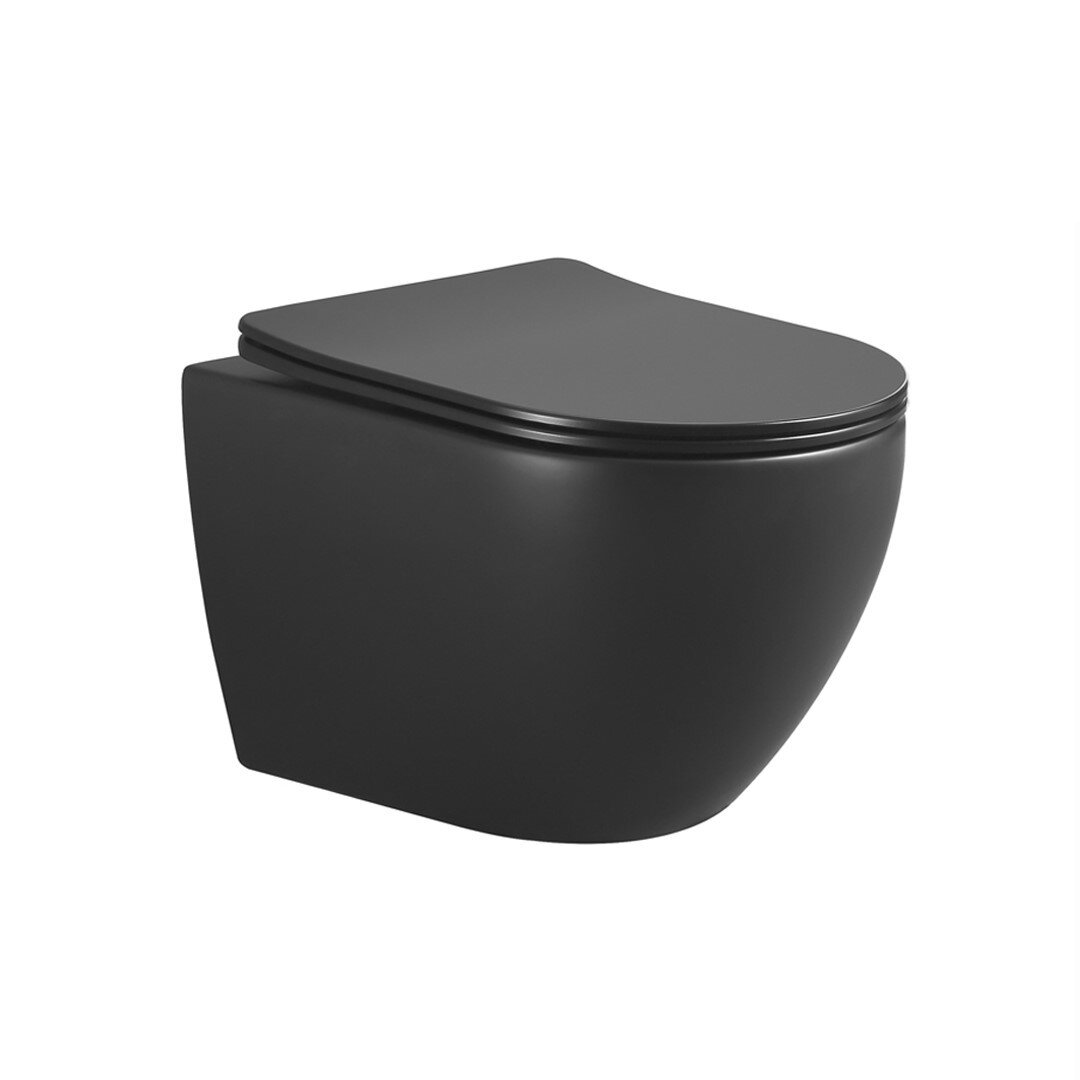 Изображение товара Подвесной безободковый унитаз Boheme Nero 961, крышка Slim, микролифт, черный матовый