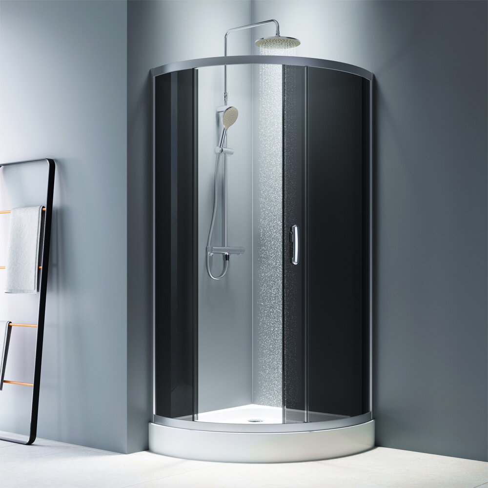 Изображение товара Душевой уголок Am.Pm Like Solo Slide 90x90 см, матовый хром, тонированное стекло