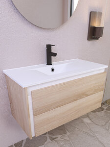 Изображение товара Тумба под раковину Sanvit Линк-90 подвесная, бордалино дуб/белый, klink090