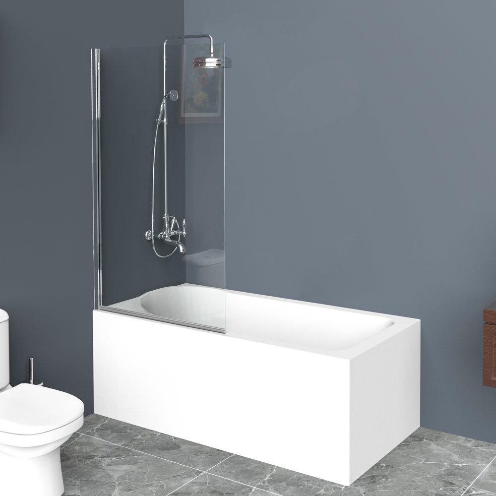 Изображение товара Душевая шторка на ванну BelBagno UNO, 80 х 150 см, стекло прозрачное/рифлёное, профиль хром, UNO-V-1-80/150-C/P-Cr