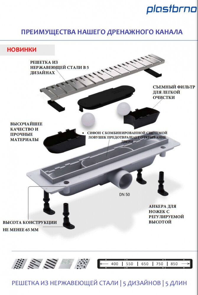 Изображение товара Дренажный канал PlastBrno Design 4 2 в 1 40 см SZA4400 для ванных комнат