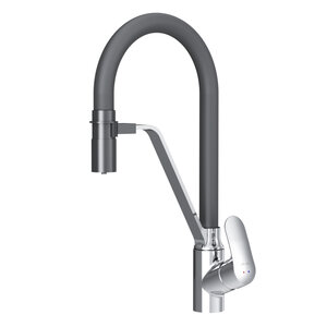 Изображение товара Смеситель для кухонной мойки Am.Pm Like F8007802, гибкий излив, биканальный, цвет хром/черный
