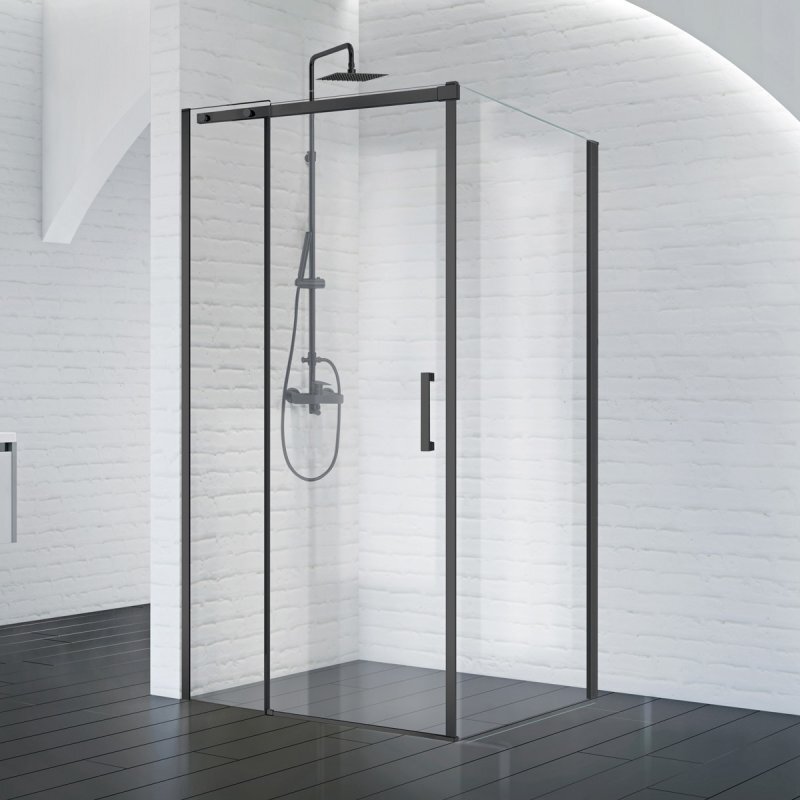 Изображение товара Душевой уголок BelBagno Acqua 130x90 разм. прямоугольный стекло 8 мм черный матовый