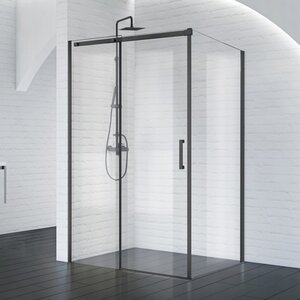 Изображение товара Душевой уголок BelBagno Acqua, 140 х 90 х 195 см, стекло прозрачное, профиль черный матовый, ACQUA-AH-1-140/90-C-NERO