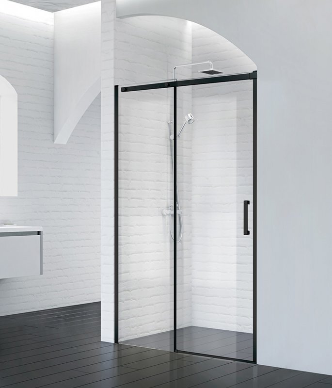 Изображение товара Душевая дверь в нишу BelBagno ACQUA, 130 х 195 см, стекло прозрачное, профиль черный матовый, ACQUA-BF-1-130-C-NERO