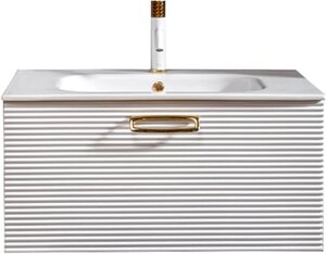 Изображение товара Тумба под раковину Armadi Art Linea 80 см подвесная белая золото высокое качество