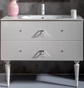 Изображение товара Тумба под раковину Armadi Art Piazza 100 см напольная белая с хромом