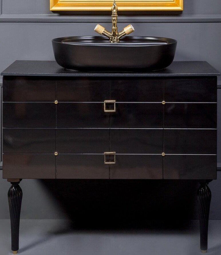Изображение товара Тумба под раковину Armadi Art Piazza 100 см черная с золотом